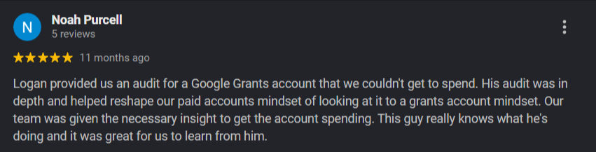 Google review — Noah Purcell