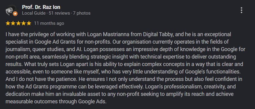 Google review — Prof. Dr. Razvan Ion