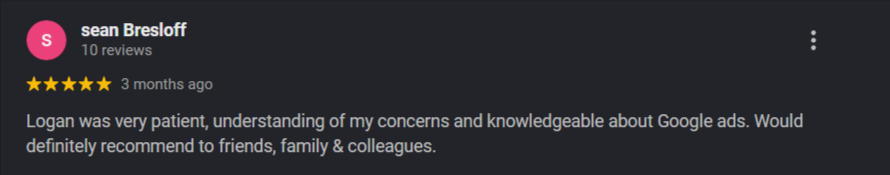 Google review — Sean Bresloff